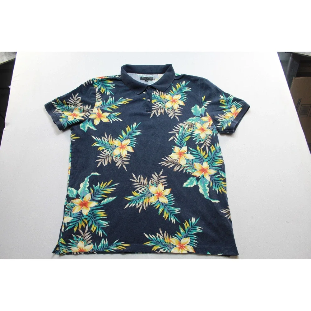 Banana Republic Polo Shirt Mens Extra Large Blue Excellent Tropical Floral Pique